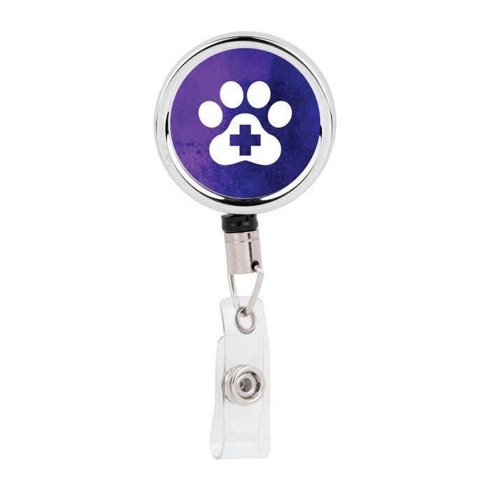 Retractable Badge Reel Holder With Clip, Dog Paw Pet Watercolor Design-Set of 1-Andaz Press-Paw Medical Cross-