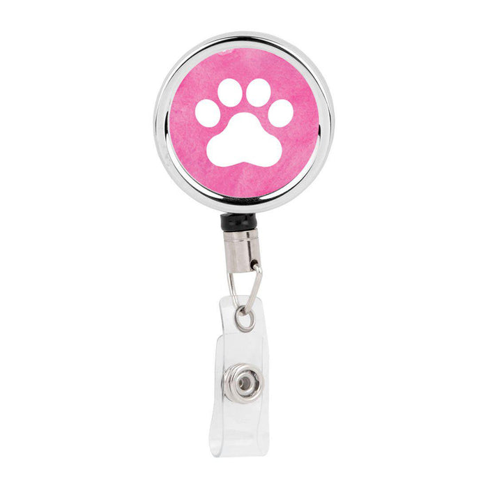 Andaz Press Retractable Badge Reel Holder with Clip, Watercolor Pet Animal Pink Paw, Size: Large, Silver
