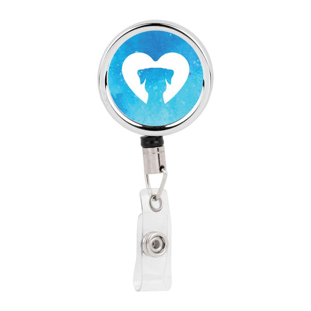 Retractable Badge Reel Holder With Clip, Dog Paw Pet Watercolor Design-Set of 1-Andaz Press-Dog Heart-