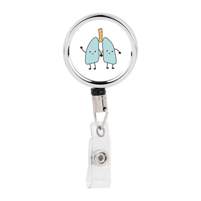 Retractable Badge Reel Holder With Clip, Funny Cartoon Animated Organs-Set of 1-Andaz Press-Lungs-