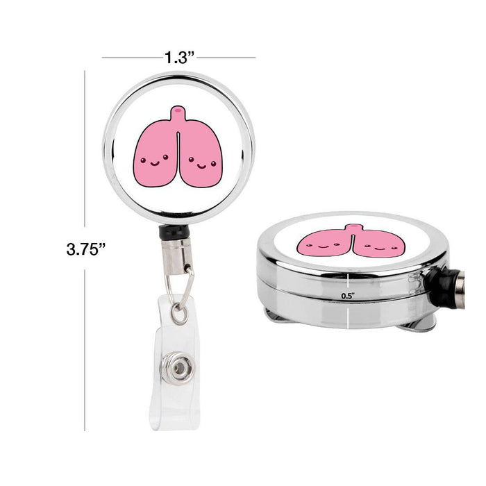 Retractable Badge Reel Holder With Clip, Funny Cartoon Animated Organs-Set of 1-Andaz Press-Lungs-