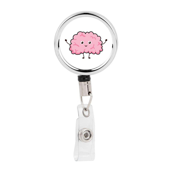Retractable Badge Reel Holder With Clip, Funny Cartoon Animated Organs-Set of 1-Andaz Press-Brain-