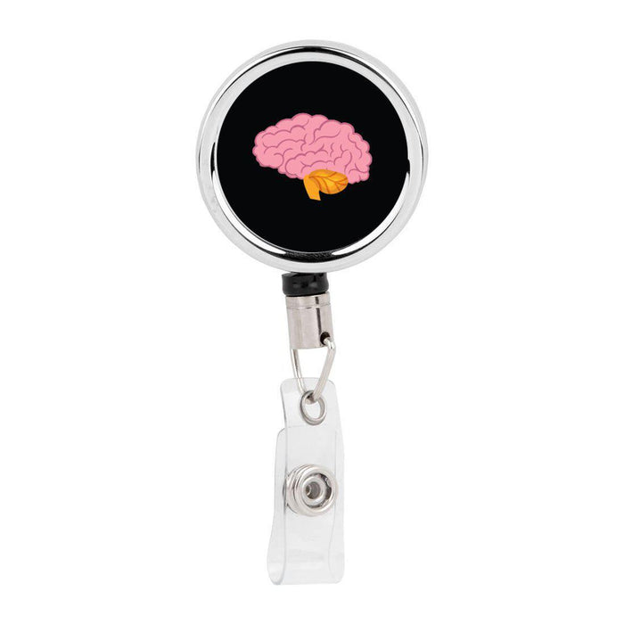 Retractable Badge Reel Holder With Clip, Funny Cartoon Animated Organs-Set of 1-Andaz Press-Brain Neurologist-