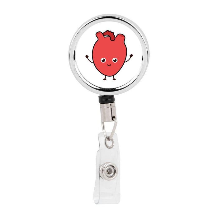 Retractable Badge Reel Holder With Clip, Funny Cartoon Animated Organs-Set of 1-Andaz Press-Heart-