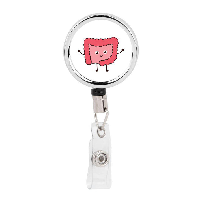 Retractable Badge Reel Holder With Clip, Funny Cartoon Animated Organs-Set of 1-Andaz Press-Intestines-
