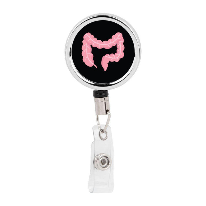 Retractable Badge Reel Holder With Clip, Funny Cartoon Animated Organs-Set of 1-Andaz Press-Intestines GI Tract Gastroenterologist-