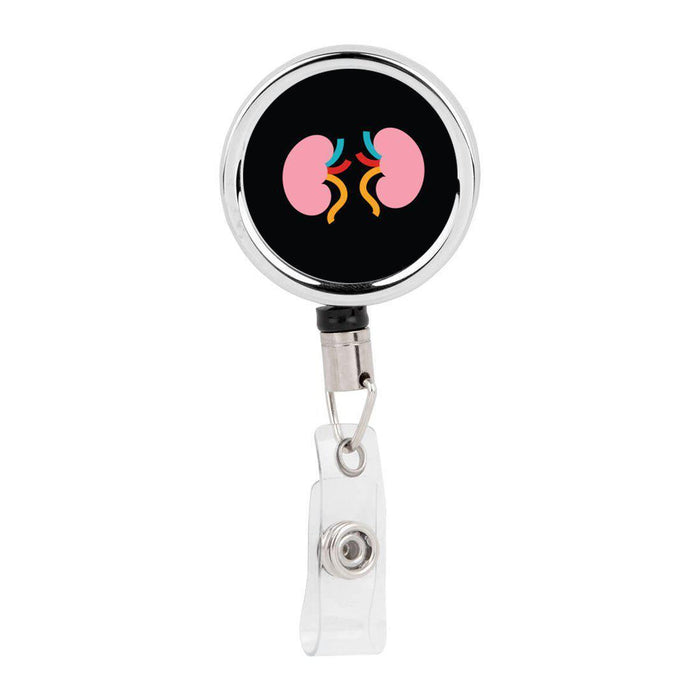 Retractable Badge Reel Holder With Clip, Funny Cartoon Animated Organs-Set of 1-Andaz Press-Kidneys Nephrologist-