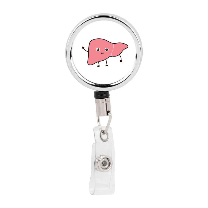 Retractable Badge Reel Holder With Clip, Funny Cartoon Animated Organs-Set of 1-Andaz Press-Liver-