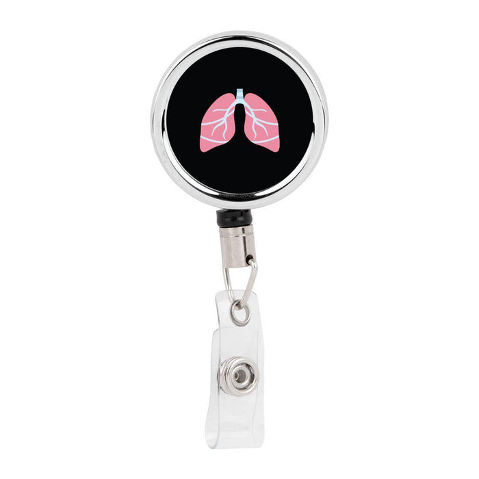 Retractable Badge Reel Holder With Clip, Funny Cartoon Animated Organs-Set of 1-Andaz Press-Lungs Pulmonologist-