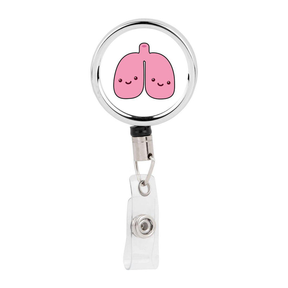 Retractable Badge Reel Holder With Clip, Funny Cartoon Animated Organs-Set of 1-Andaz Press-Lungs-