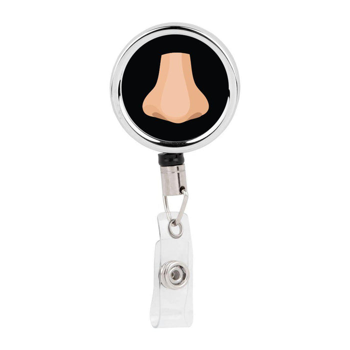 Retractable Badge Reel Holder With Clip, Funny Cartoon Animated Organs-Set of 1-Andaz Press-Nose ENT Otolaryngology-