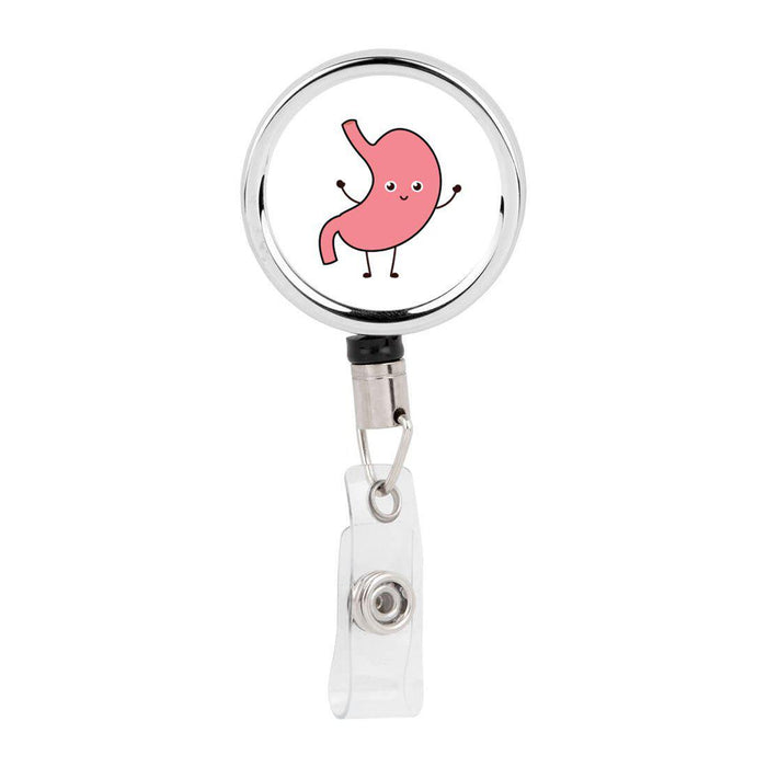 Retractable Badge Reel Holder With Clip, Funny Cartoon Animated Organs-Set of 1-Andaz Press-Stomach 1-