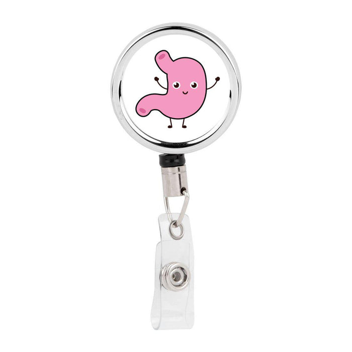 Retractable Badge Reel Holder With Clip, Funny Cartoon Animated Organs-Set of 1-Andaz Press-Stomach-