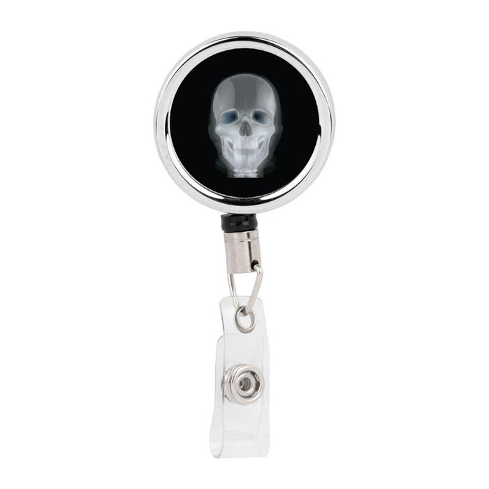Retractable Badge Reel Holder With Clip, Funny Cartoon Animated Organs-Set of 1-Andaz Press-X RAY Skull Radiologist-