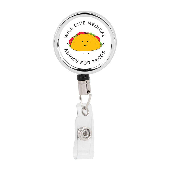 Retractable Badge Reel Holder With Clip, Funny Food Pun Anime-Set of 1-Andaz Press-Taco-