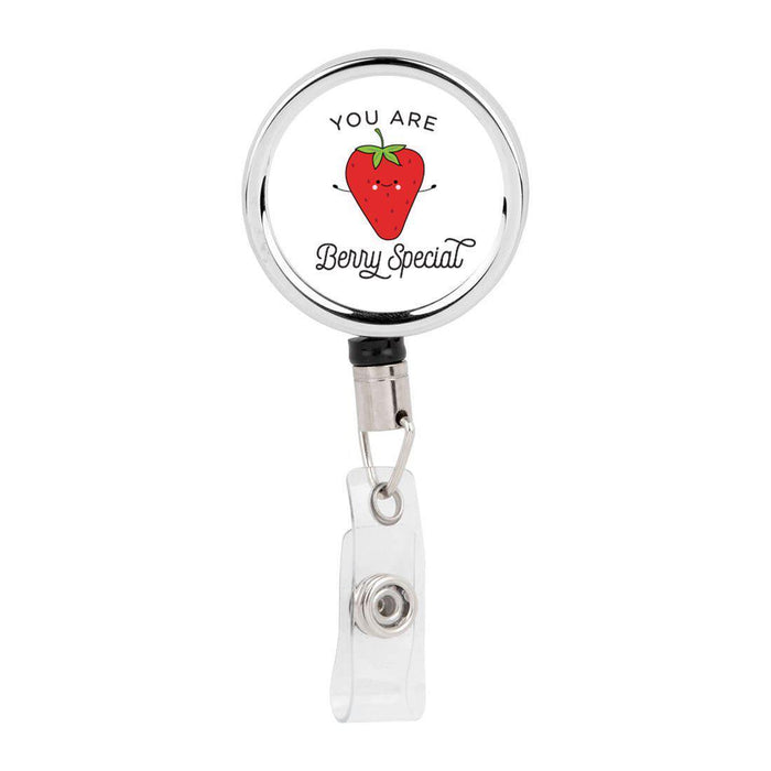 Retractable Badge Reel Holder With Clip, Funny Food Pun Anime-Set of 1-Andaz Press-Berry Special-