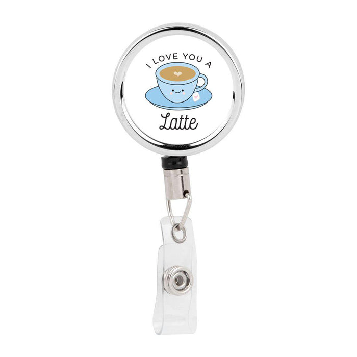 Retractable Badge Reel Holder With Clip, Funny Food Pun Anime-Set of 1-Andaz Press-Latte-