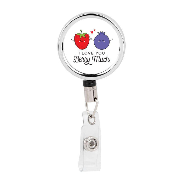 Retractable Badge Reel Holder With Clip, Funny Food Pun Anime-Set of 1-Andaz Press-Love You Berry-