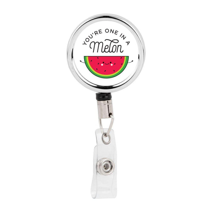 Retractable Badge Reel Holder With Clip, Funny Food Pun Anime-Set of 1-Andaz Press-Melon-