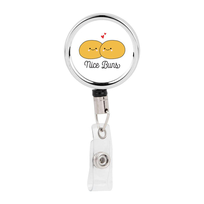 Retractable Badge Reel Holder With Clip, Funny Food Pun Anime-Set of 1-Andaz Press-Nice Buns-