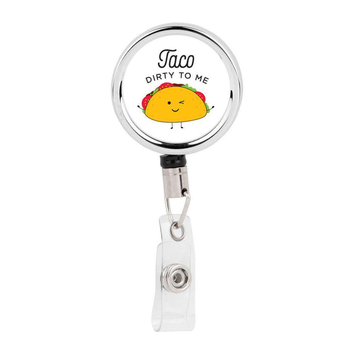 Retractable Badge Reel Holder With Clip, Funny Food Pun Anime-Set of 1-Andaz Press-Taco-