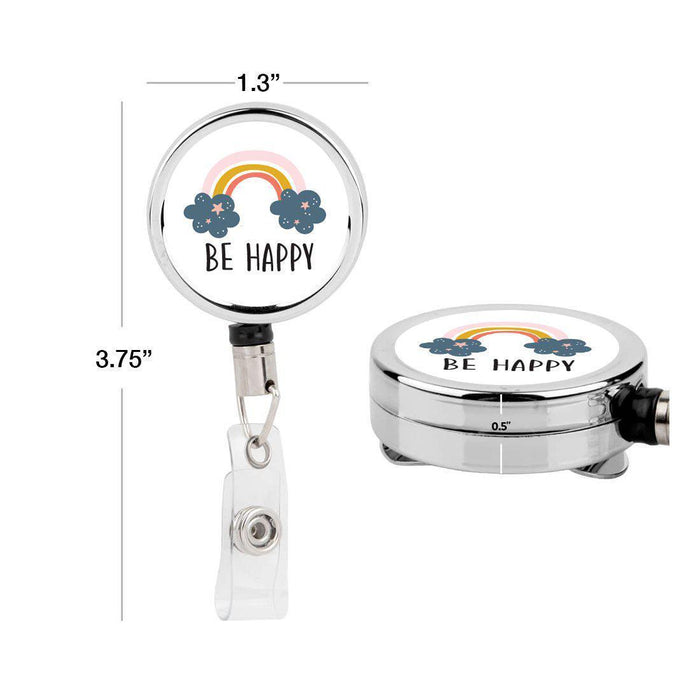 Retractable Badge Reel Holder With Clip, Happy Rainbow, Cute Elegant Design-Set of 1-Andaz Press-Happy Rainbow-
