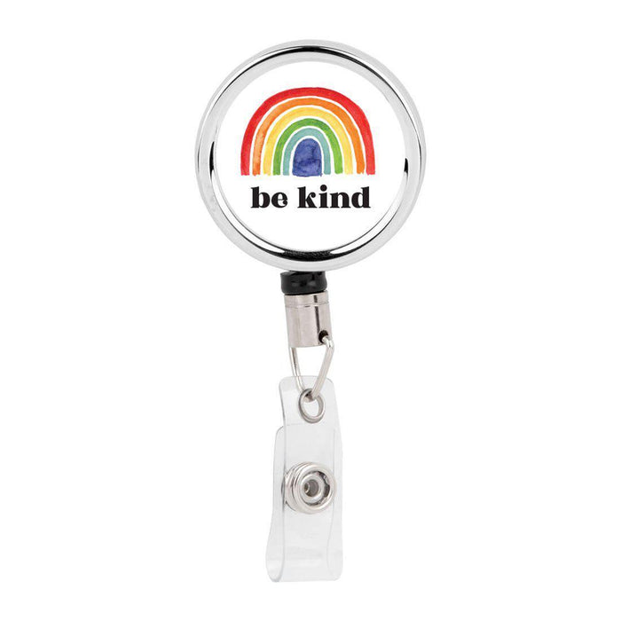 Retractable Badge Reel Holder With Clip, Happy Rainbow, Cute Elegant Design-Set of 1-Andaz Press-Happy Rainbow-