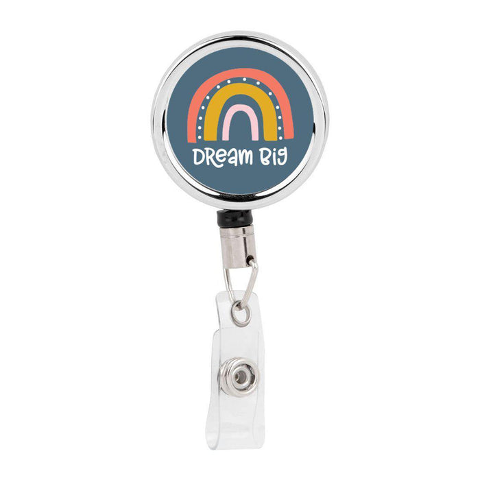 Retractable Badge Reel Holder With Clip, Happy Rainbow, Cute Elegant Design-Set of 1-Andaz Press-Dream Big Rainbow-
