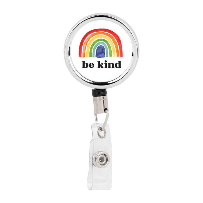 Retractable Badge Reel Holder With Clip, Happy Rainbow, Cute Elegant Design-Set of 1-Andaz Press-Watercolor Rainbow-