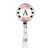 Retractable Badge Reel Holder With Clip, Modern Floral Stripes Monogram-Set of 1-Andaz Press-A-