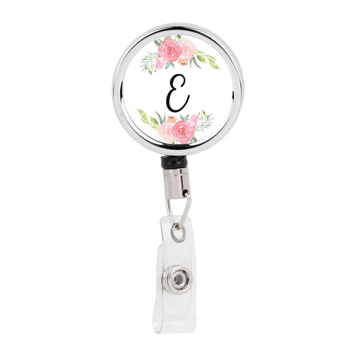 Retractable Badge Reel Holder With Clip, Monogram Blush Pink And Cream Flowers-Set of 1-Andaz Press-A-