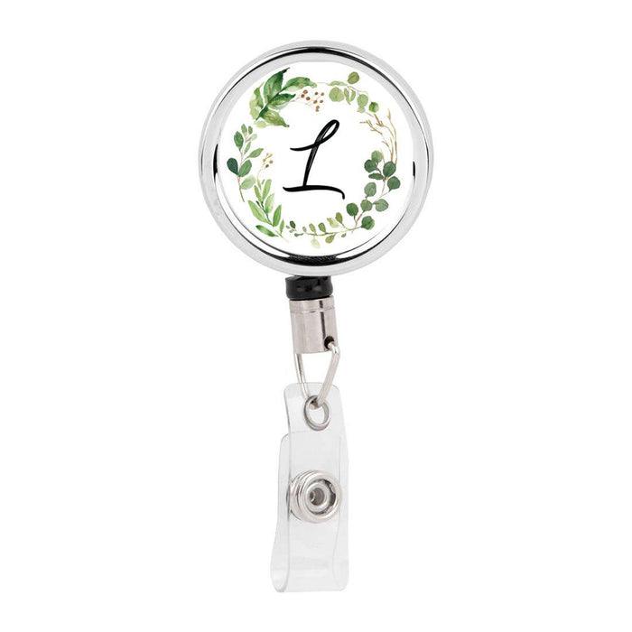 Retractable Badge Reel Holder With Clip, Monogram Eucalyptus Greenery-Set of 1-Andaz Press-A-
