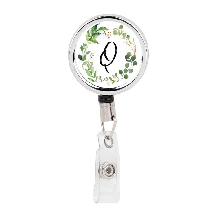 Retractable Badge Reel Holder With Clip, Monogram Eucalyptus Greenery-Set of 1-Andaz Press-A-