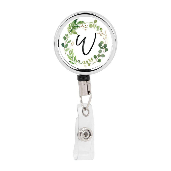 Retractable Badge Reel Holder With Clip, Monogram Eucalyptus Greenery-Set of 1-Andaz Press-A-