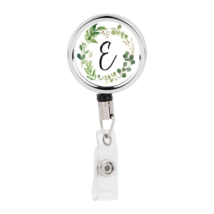 Retractable Badge Reel Holder With Clip, Monogram Eucalyptus Greenery-Set of 1-Andaz Press-E-
