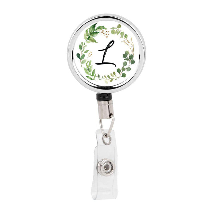 Retractable Badge Reel Holder With Clip, Monogram Eucalyptus Greenery-Set of 1-Andaz Press-L-