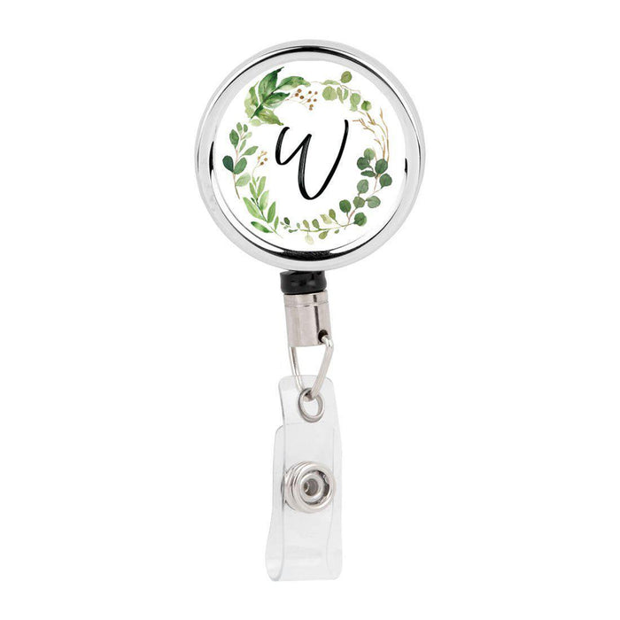 Retractable Badge Reel Holder With Clip, Monogram Eucalyptus Greenery-Set of 1-Andaz Press-W-