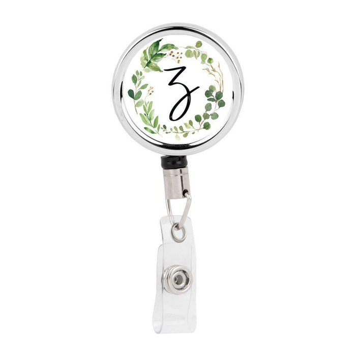Retractable Badge Reel Holder With Clip, Monogram Eucalyptus Greenery-Set of 1-Andaz Press-Z-