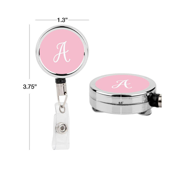 Retractable Badge Reel Holder With Clip, Monogram Pink Letter Floral-Set of 1-Andaz Press-A-