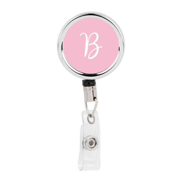 Retractable Badge Reel Holder With Clip, Monogram Pink Letter Floral-Set of 1-Andaz Press-B-