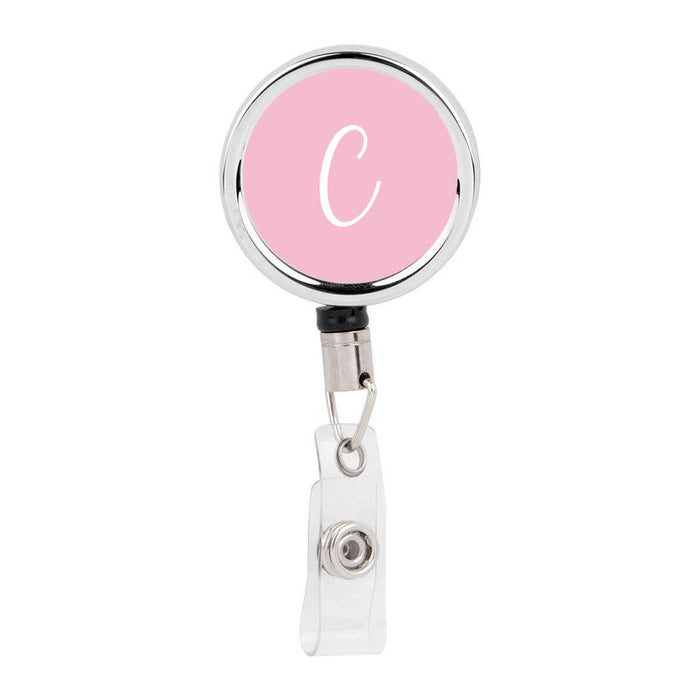 Retractable Badge Reel Holder With Clip, Monogram Pink Letter Floral-Set of 1-Andaz Press-C-