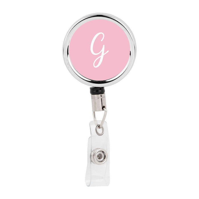 Retractable Badge Reel Holder With Clip, Monogram Pink Letter Floral-Set of 1-Andaz Press-G-