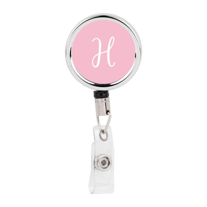 Retractable Badge Reel Holder With Clip, Monogram Pink Letter Floral-Set of 1-Andaz Press-H-
