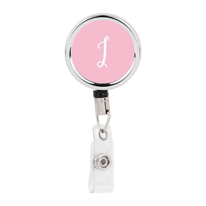 Retractable Badge Reel Holder With Clip, Monogram Pink Letter Floral-Set of 1-Andaz Press-I-