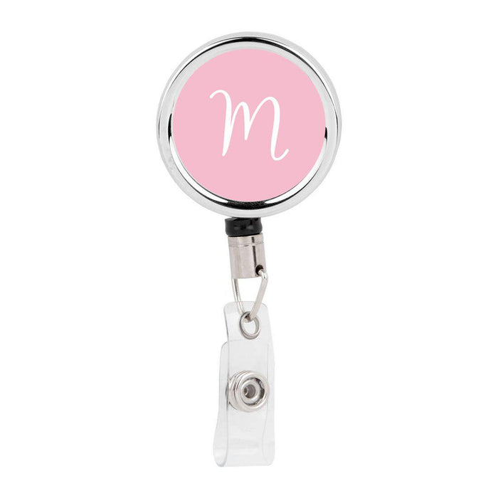 Retractable Badge Reel Holder With Clip, Monogram Pink Letter Floral-Set of 1-Andaz Press-M-