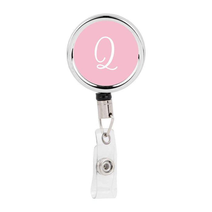 Retractable Badge Reel Holder With Clip, Monogram Pink Letter Floral-Set of 1-Andaz Press-Q-