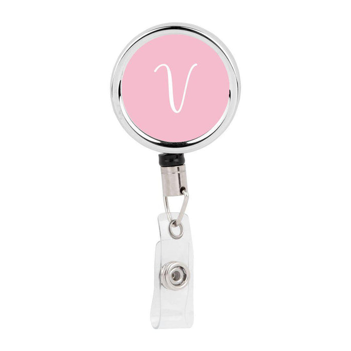 Retractable Badge Reel Holder With Clip, Monogram Pink Letter Floral-Set of 1-Andaz Press-V-