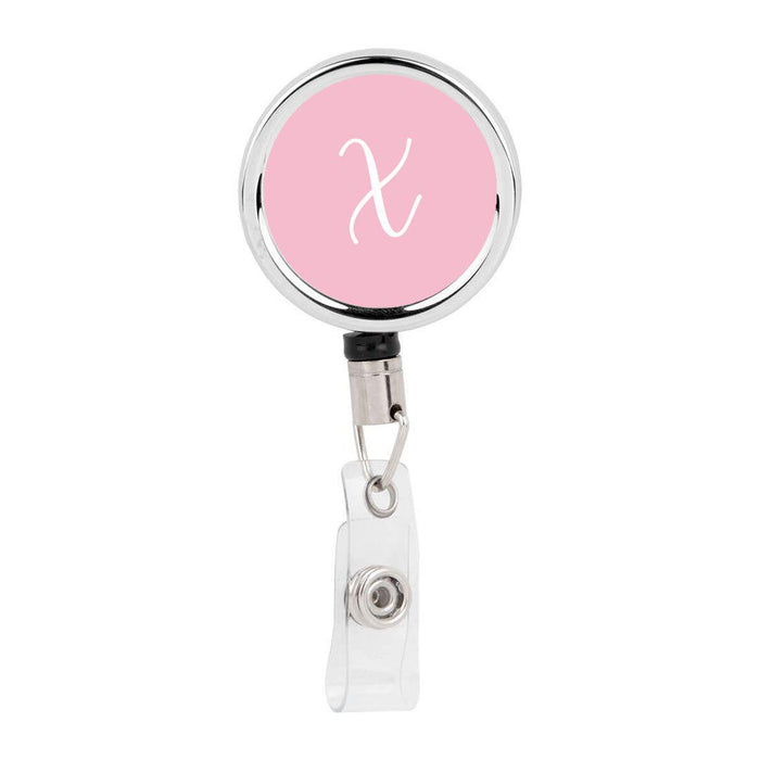 Retractable Badge Reel Holder With Clip, Monogram Pink Letter Floral-Set of 1-Andaz Press-X-
