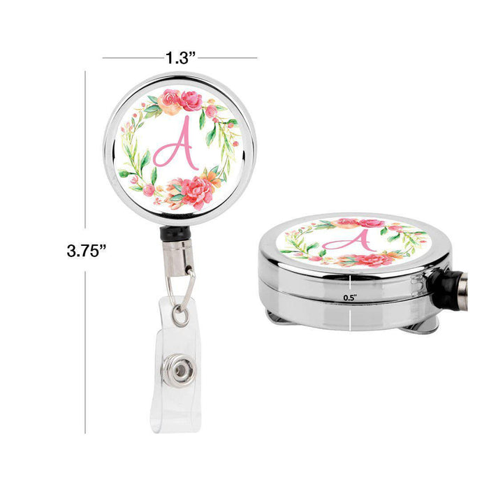 Retractable Badge Reel Holder With Clip, Monogram Wild Garden Floral-Set of 1-Andaz Press-A-