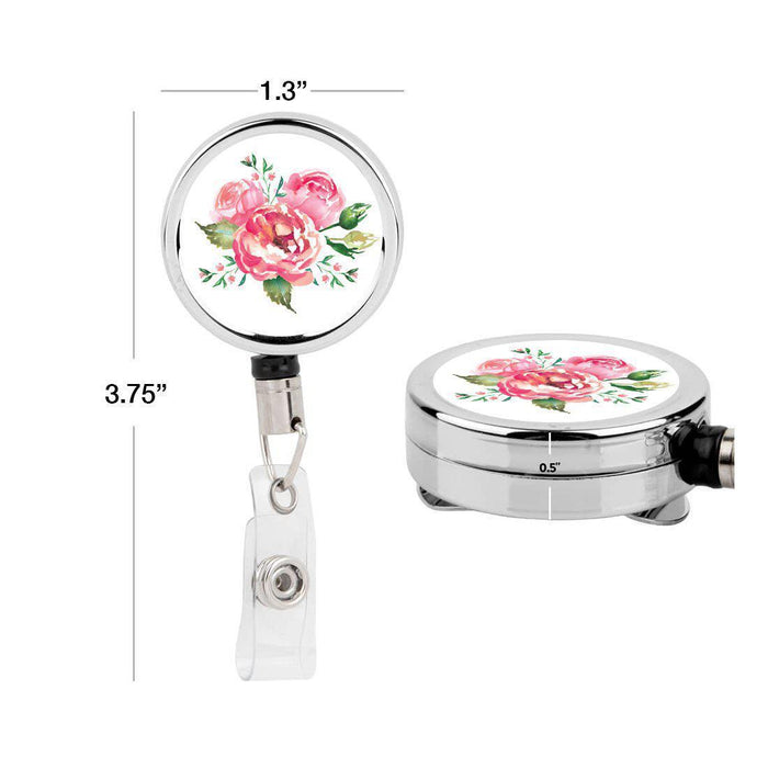 Retractable Badge Reel Holder With Clip, Pink Peonies Floral Design-Set of 1-Andaz Press-Pink Peonies Flowers-